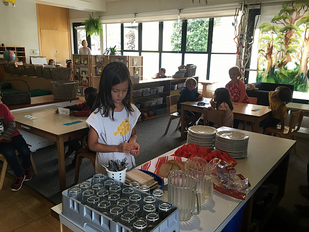 Practicing our lunch routine.